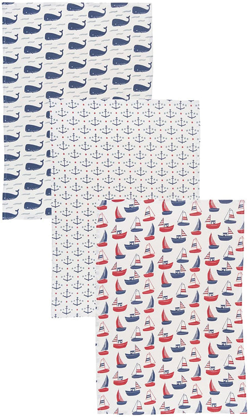 Now Designs Cotton Floursack Kitchen Dish Towels, Set of Three, Ahoy Matey 3 Count