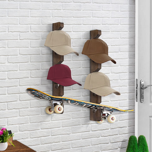 Keletop Hat Rack for Wall Baseball Cap Organizer Hanger (2 Pack) Modern Wooden Hat Holder Wall-Mounted Caps Display for Closet Door Bedroom Entryroom Laundry