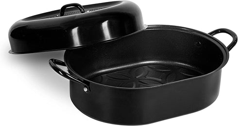 Granite Stone Oval Roaster Pan, Small 16 Ultra Nonstick Roasting Pan with Lid, Grooved Bottom for Basting, Broiler Pan for Oven, Dishwasher Safe, Up to 7lb Poultry / Roast, Serves 1- 5, PFOA Free