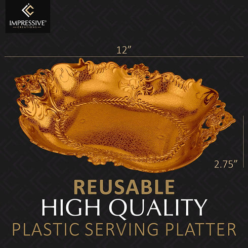 Large Rose Gold Plastic Food Serving Tray - 2 Pack Reusable Decorative Rectangular Appetizer Platter - Elegant Modern Weaved Design for Kitchen, Party, Centerpiece Display - by Impressive Creations