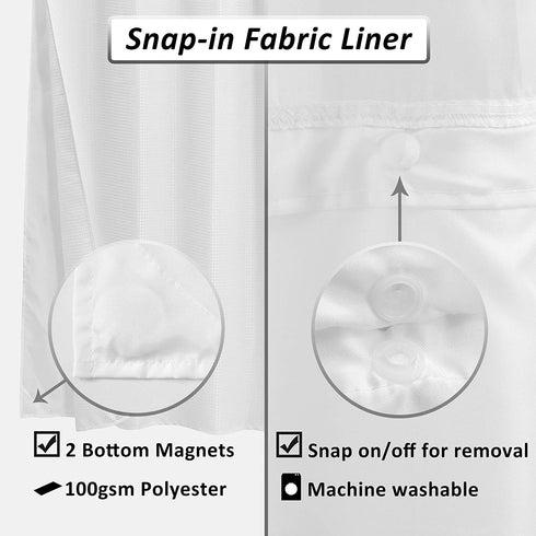 Waffle Weave Shower Curtain with Snap-in Fabric Liner & Hooks Set: Hotel Style & Top Sheer Window, Double Layers & Machine Washable for Easy Clean, 71x72, White