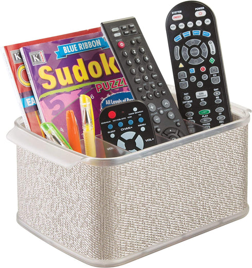 iDesign Twillo Plastic Silverware Caddy Organizer Flatware Caddy for Kitchen Countertop Storage, Dining Table, Outdoor Patio, Picnic Tables, Metallico and Clear 10" x 6.5" x 4.5"