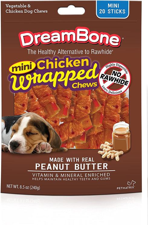 Dreambone Chicken Wrap Mini Stick Small Breed Peanut Butter Chews Dog Treat, 20 Ct (1)