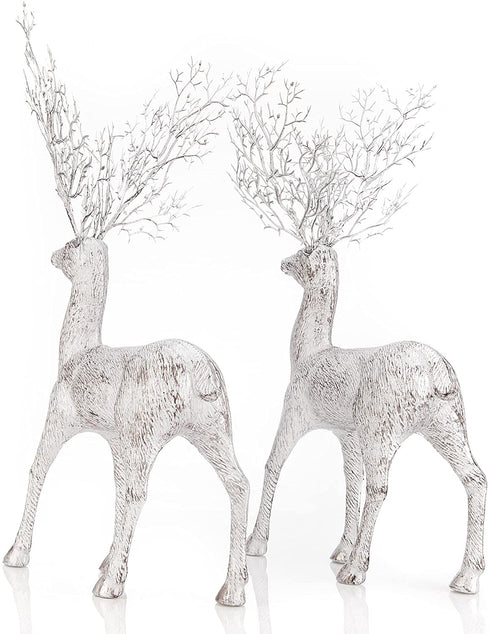 iPEGTOP 2 Pcs Rustic Christmas Reindeer Elk Holiday Figurines Decoration Christmas Standing Deer, Home Office Decor Statues Party Supplies