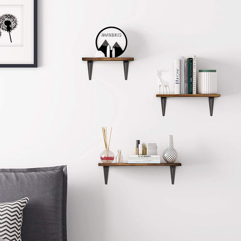 BAMEOS Floating Shelves, Rustic Wood Wall Storage Shelves, Wall Mounted Shelf Organizer Set of 3 for Living Room, Bedroom, Kitchen, Bathroom, Office