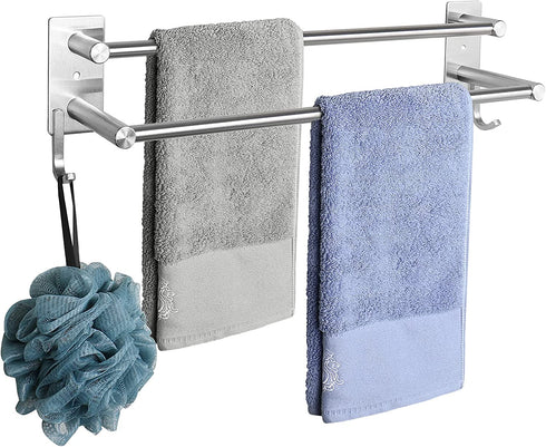 Siyzda Double Towel Bar 16 Inch, 304 Stainless Steel Bath Towel Rack for Bathroom Kitchen, Two Installation Method - Self Adhesive & Wall Mounted (Brushed Nickel)