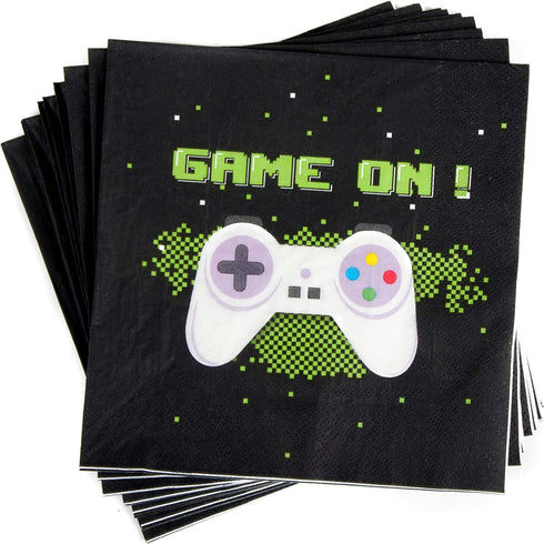 BleuZoo Video Game Party Supplies - Gamer Birthday Set Decorations Decor Gaming Theme Pack - Includes: Big and Small Plates, Tablecloth, Banner, Napkins, Cups, Forks, Knives, Spoons (Serves 16)