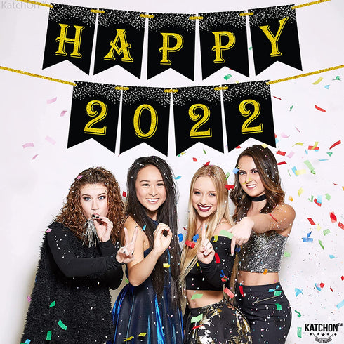 Gold Glitter, Happy 2022 Banner - 10 Feet, No DIY | Happy New Year Banner 2022 for Happy New Year Decorations 2022 | New Years Eve Party Supplies 2022 | New Years Eve Banner 2022 | NYE Decorations