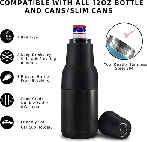 Beer Bottle Insulator Can Cooler 12 oz 304 Stainless Steel 3 in 1 Frost Buddy Beer Coozy for Cans Skinny Can Coffee Accessories Beer Cooler Beer Gifts for Men Slim Can Insulated