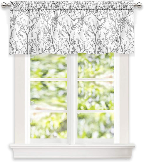 DriftAway Tree Branch Abstract Ink Printing Lined Thermal Insulated Window Curtain Valance Rod Pocket 52 Inch by 18 Inch Plus 2 Inch Header Silver Gray 1 Pack