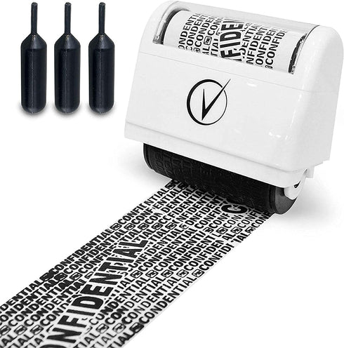 Identity Theft Protection Roller Stamps Wide Kit, Including 3-Pack Refills - Confidential Roller Stamp, Anti Theft, Privacy & Security Stamp, Designed for ID Blackout Security - Classy White