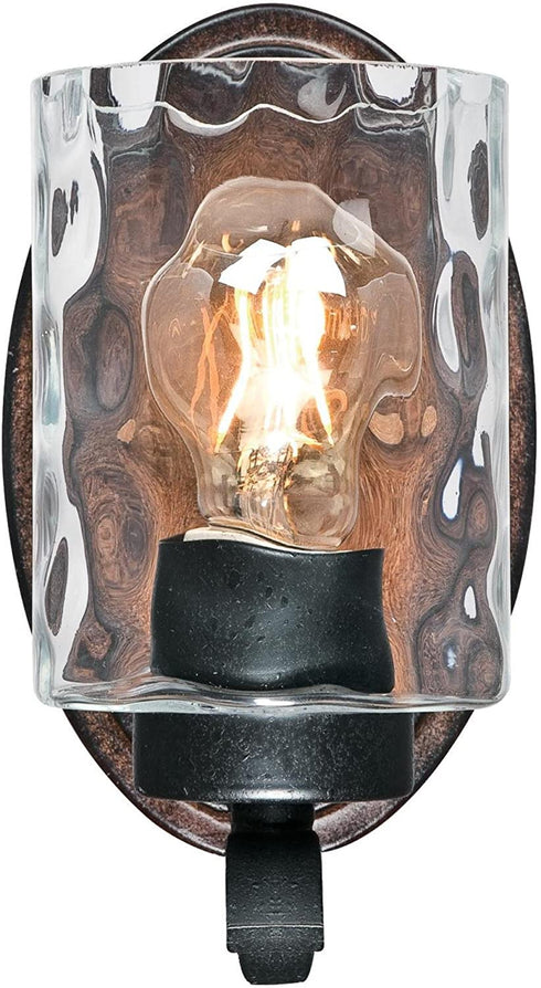 Westinghouse Lighting 6331600 Barnwell One-Light Indoor Wall Fixture, Textured Iron and Barnwood Finish with Clear Hammered Glass, 1, Iron & Barnwood