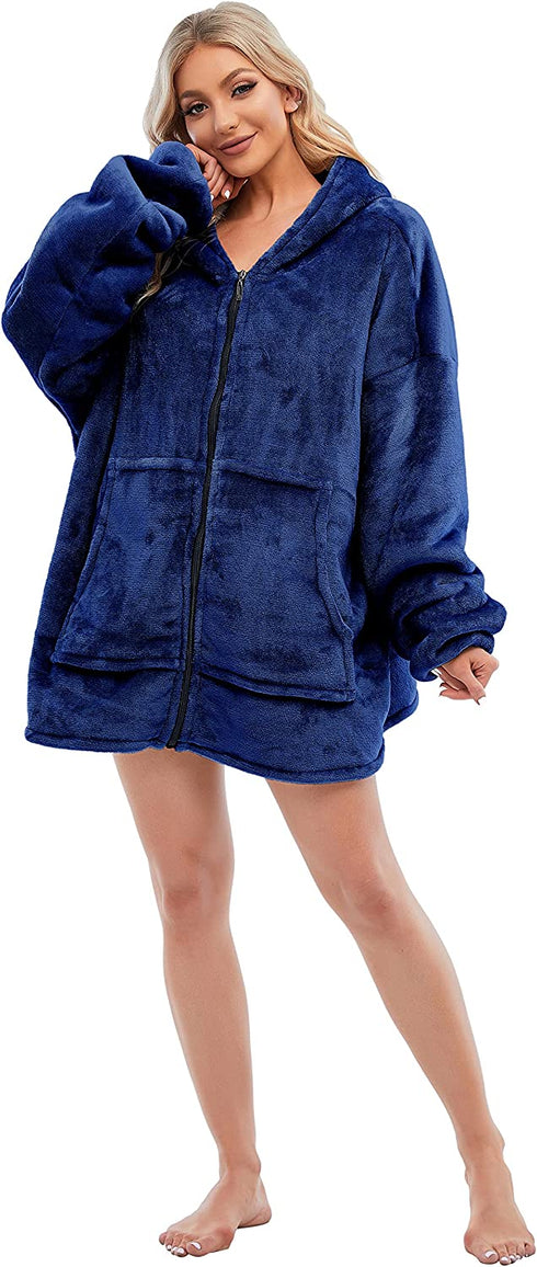 Sviwdsk Weighted Blanket Sweatshirt for Women and Men,Warm Comfy Zip Up Blanket Hoodie Coat,Thick Flannel Fuzzy Blanket with Sleeves and Giant Pocket,32x32,Navy, Kids