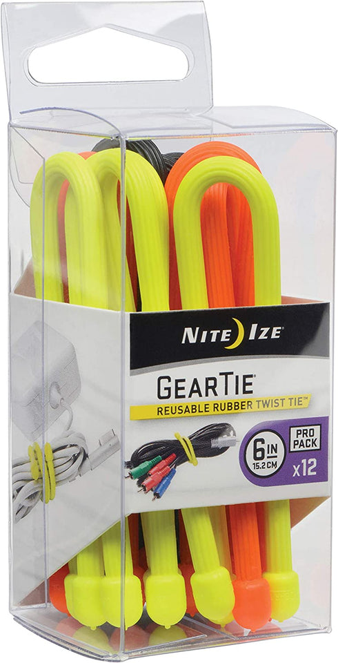 Nite Ize GTPP6-A1-R8 Gear Reusable Rubber Twist Tie ProPack (12-Pack, 6" - 12 Pack, Colors May Vary, 12 Count