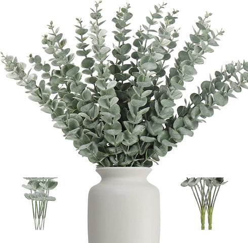 18" Artificial Eucalyptus Stems, Faux Greenery for Coffee Table Decor Farmhouse Home Decor Wedding Decor and Wreath Making Fake Plants Leaves for Hobo Room Decor(Dark Green,24 Stems)