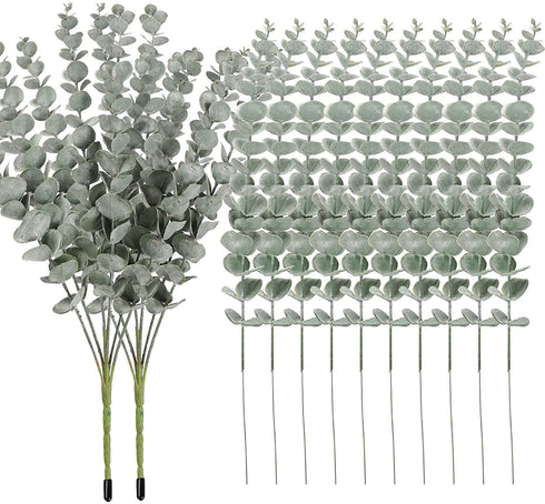 18" Artificial Eucalyptus Stems, Faux Greenery for Coffee Table Decor Farmhouse Home Decor Wedding Decor and Wreath Making Fake Plants Leaves for Hobo Room Decor(Dark Green,24 Stems)