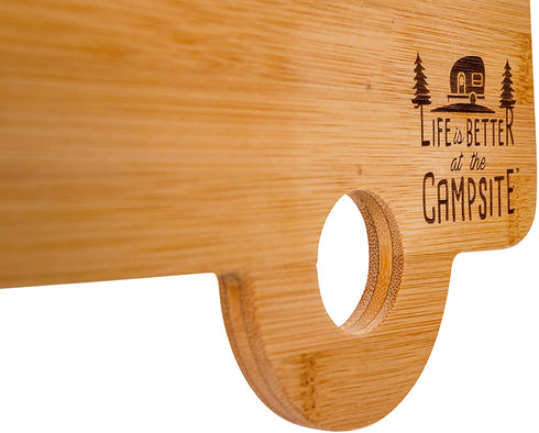 Camco Life is Better at The Campsite Retro RV Shaped Bamboo Wood Cutting Board for Food Prep-Doesn't Dull Knives, Resists Moisture (53089)