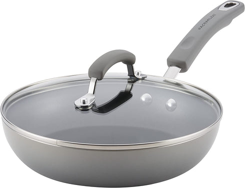 Rachael Ray Brights Deep Nonstick Frying Pan / Fry Pan / Deep Skillet - 9.5 Inch, Gray