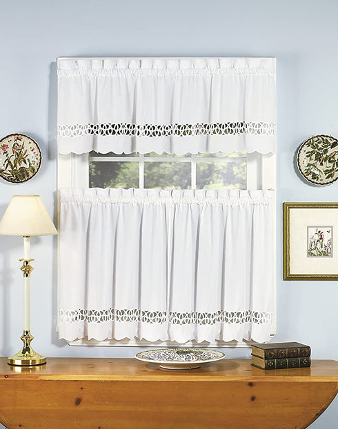 Today's Curtain Hellina Tapework Valance, 14-Inch, White - Hellina CA1800K