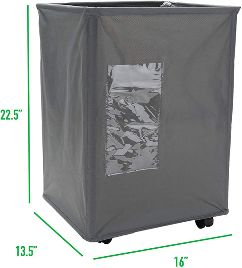 Mind Reader 65 Liter Rolling Hamper Fabric Basket, Dirty Clothes Storage, Bathroom, Bedroom, Closet, Laundry Room, Gray Metallic