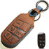 Leather Car Key Fob Cover Compatible with Jeep Keyless Remote Control Grand Cherokee Dodge Challenger Charger Dart Durango Journey Chrysler 200 300 Fiat etc (A Style, Brown)