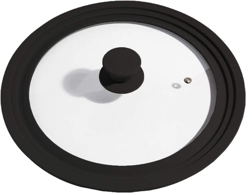 Houseables Pot Lid, Pan Cover, Universal, Silicon, Tempered Glass, Black, Fits 10", 11", 12", 4mm Thick, Vented, Replacement Top for Crockpot, Cast Iron Skillet, Heat Resistant Handle, Dishwasher Safe