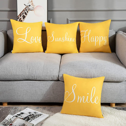 Britimes Yellow Set of 4 Throw Pillow Covers Home Decor Pillow Cases Decorative 18X18 Inches Outdoor Cushion Couch Sofa Cojines Pillowcases Sunshine Happy Love Smile