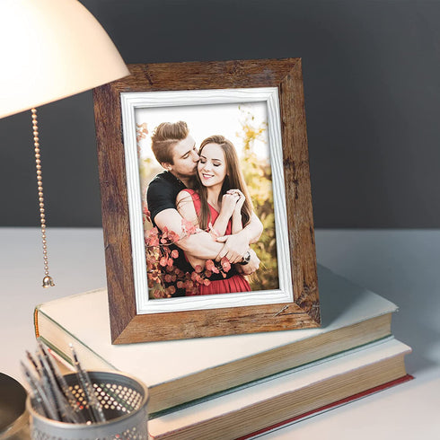 4x6 Picture Frame Set of 4, Wood Rustic Brown Photo Frames, Wooden Picture Frames Display with High-Definition Tempered Glass for Desktop Display and Wall Decoration.