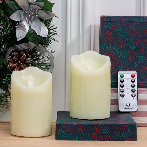 Flameless Candles with 10 Key Remote Timer Flickering Tear Wave Shaped Tealight Real Wax Simulate Dripping led Candles Battery Operated Safe for Halloween Christmas Indoor Outdoor Decor, 3x5" , 2 Set