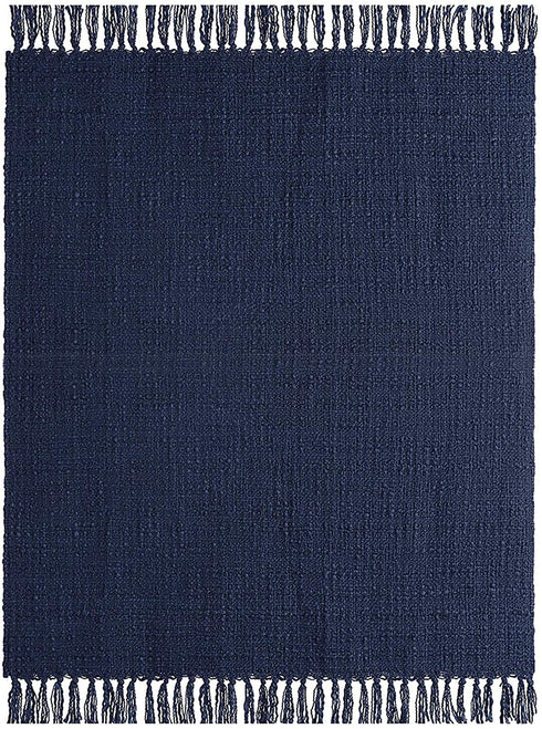 Chunky Knit Throw Blanket, Navy Blue Soft Warm Cozy Bed Throw Blanket with Tassels, Boho Style Textured Knitted Home Decorative Blanket for Couch, Sofa &Bed, 50"x60"