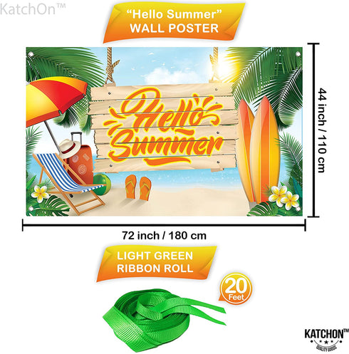 XtraLarge, Hello Summer Banner - 72x44 | Summer Birthday Banner for Hawaiian Party Decorations | Summer Beach Party Decorations | Aloha Banner for Luau Party Decorations | Flamingo Party Decorations