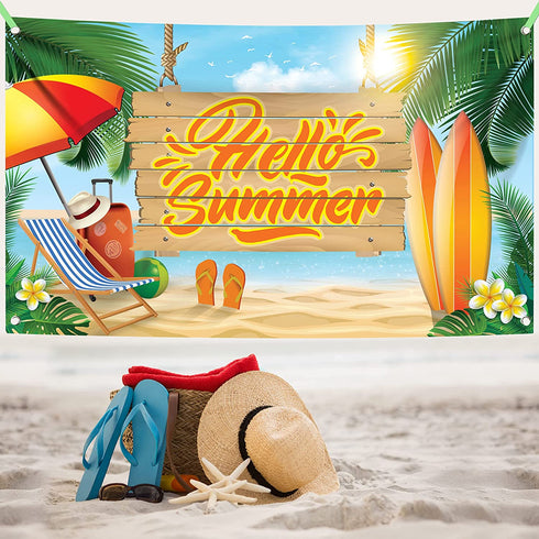 XtraLarge, Hello Summer Banner - 72x44 | Summer Birthday Banner for Hawaiian Party Decorations | Summer Beach Party Decorations | Aloha Banner for Luau Party Decorations | Flamingo Party Decorations