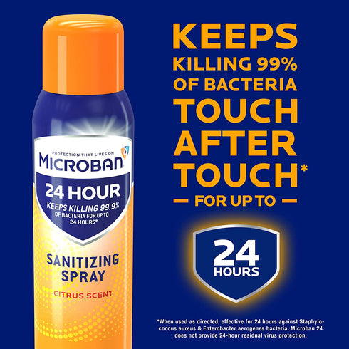 Microban Disinfectant Spray, 24 Hour Sanitizing and Antibacterial Spray, Sanitizing Spray, Citrus Scent, 2 Count (15 fl oz Each) (Packaging May Vary)