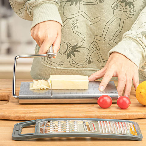 YasTant Professional Cheese Slicer for Block Cheese, Luxury Size Cheese Cutter Stainless Steel Cheese Slicer Board with Wire Cutter Heavy Duty, Perfect for Soft Semi Hard Cheese Grey