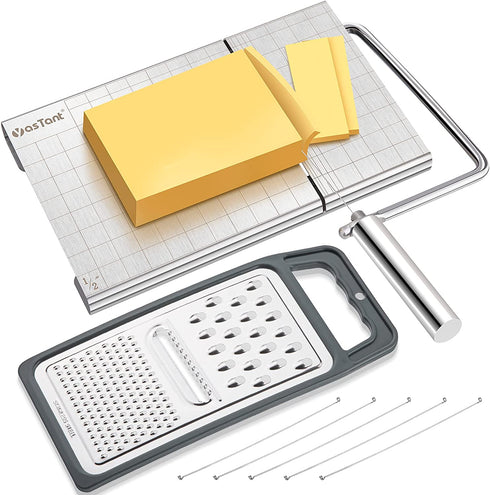 YasTant Professional Cheese Slicer for Block Cheese, Luxury Size Cheese Cutter Stainless Steel Cheese Slicer Board with Wire Cutter Heavy Duty, Perfect for Soft Semi Hard Cheese Grey