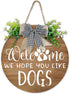Welcome Wreath Sign for Front Door Decor - We Hope You Like Dogs Farmhouse Door Hanging,Unique Housewarming Gift for Dog Lovers Women 12 x 12 Brown