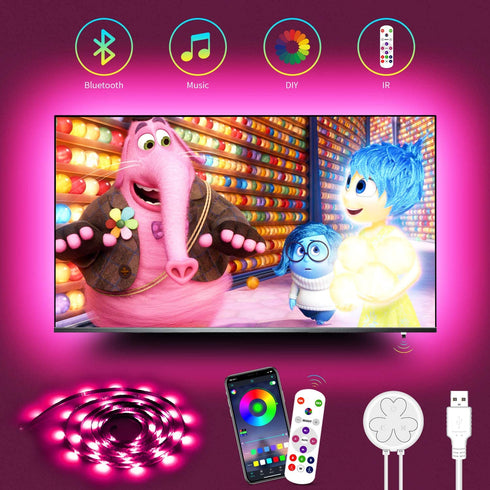 Hiromeco Bluetooth TV LED Backlight, Sync to Music and 16 Million Color Changing Lighting with APP Control, 18FT USB Strip Lights Kit for 70-82 Inch TV, Mirror, PC. USB Powered.