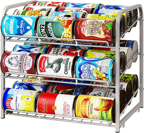 AIYAKA 3 Tier Stackable Can Rack Organizer,for food storage,kitchen cabinets or countertops,Storage for 36 cans,Silver