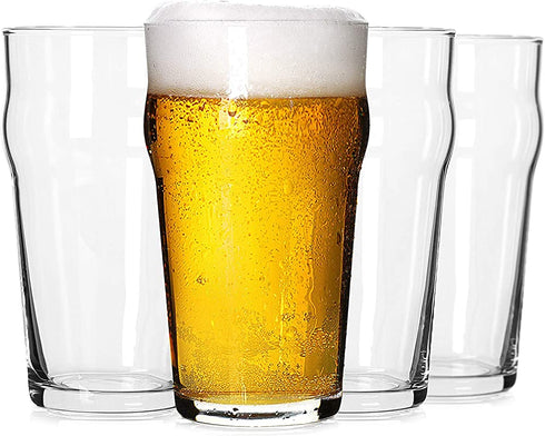 Pint Glasses,20oz British Beer Glass,Classics Craft Beer Glasses,Premium Beer Glasses Tumbler Set of 4, Pub Beer Glasses,Unique Design Beer Glasses Easy Stacking in The Cupboard