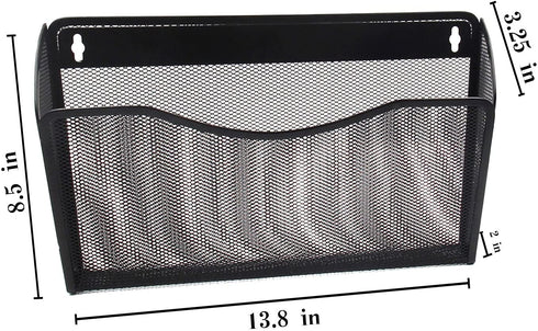 EasyPAG Hanging File Organizer Mesh 3 Single Pockets Wall File Holder Office Document Magazine Folder Rack ,Black