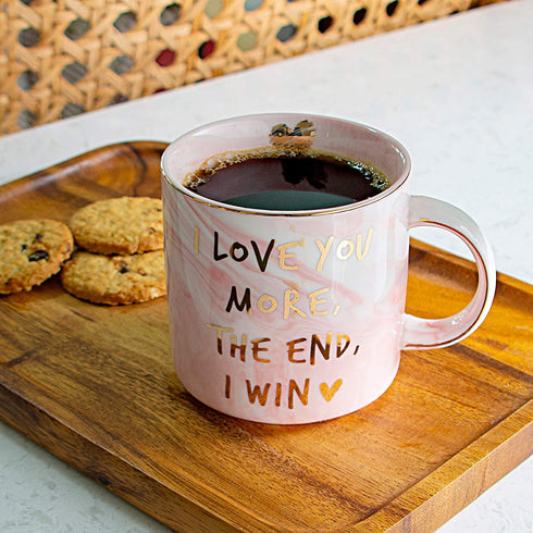 Vilight Romantic Gifts for Women Girlfriend Wife - I Love You More The End I Win Mug for Her - Marble Pink Coffee Cup 11.5 Oz