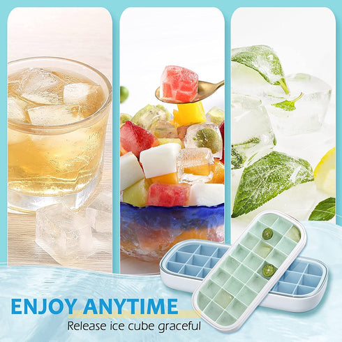 renemos Silicone Ice Cube Tray with Lid, Stackable Ice Trays with 24 Grids No Spill & Easy Release, BPA Free for Baby Food, Dishwasher Safe(Pink, 2 PACK)