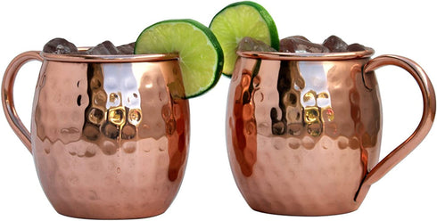 Raajsee Moscow Mule 18 ounce Pure Copper Mugs Set of 2 Solid Hammered Design Gift Set