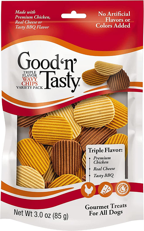Good ‘N’ Tasty Triple Flavor Wavy Chips, 3 Ounce, Treats for Dogs