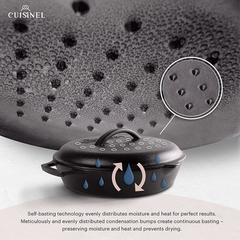 Cast Iron Skillet with Cast Iron Lid - 8"-Inch Dual Handle Frying Pan + Pan Scraper + Silicone Handle Holder Covers - Pre-Seasoned Oven Safe Cookware - Indoor/Outdoor, Grill, Stovetop, Induction Safe