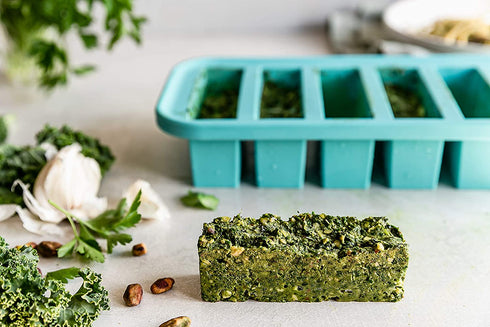 Souper Cubes 1/2-Cup Freezing Tray with lid, makes 6 perfect 1/2 cup portions, freeze pesto, salsa, or sauce