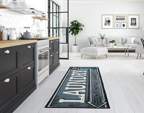 Ottomanson Laundry Collection Bordered Non-Slip Rubber Back Runner Rug, 20" x 59", Grey