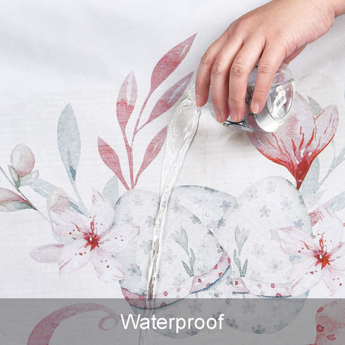 Happy Easter Day Shower Curtain with 12 Hooks, Cute Rabbits and Easter Eggs Shower Curtain, Waterproof Durable Flower Plant Shower Curtain for Easter Day Bathroom Decoration