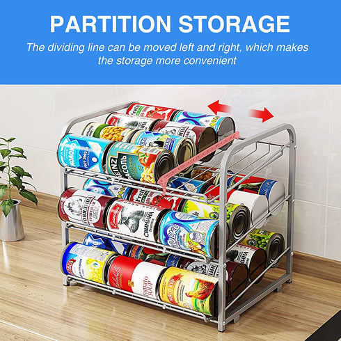 AIYAKA 3 Tier Stackable Can Rack Organizer,for food storage,kitchen cabinets or countertops,Storage for 36 cans,Silver