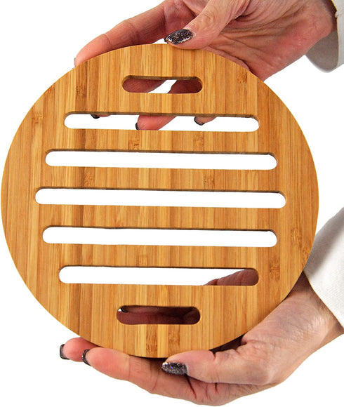 HOME-X Natural Eco-Friendly Bamboo Trivet for Dining Table, Useful Kitchen Decor for Hot Dishes/Pots/Pans/Teapot, Protect Table, Tabletop, Counter-Round 7 D (4 pcs)